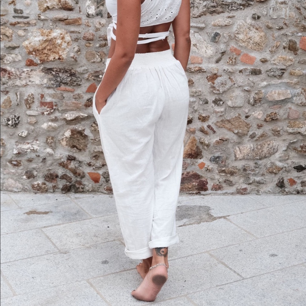 Handwoven cotton trousers off white color.